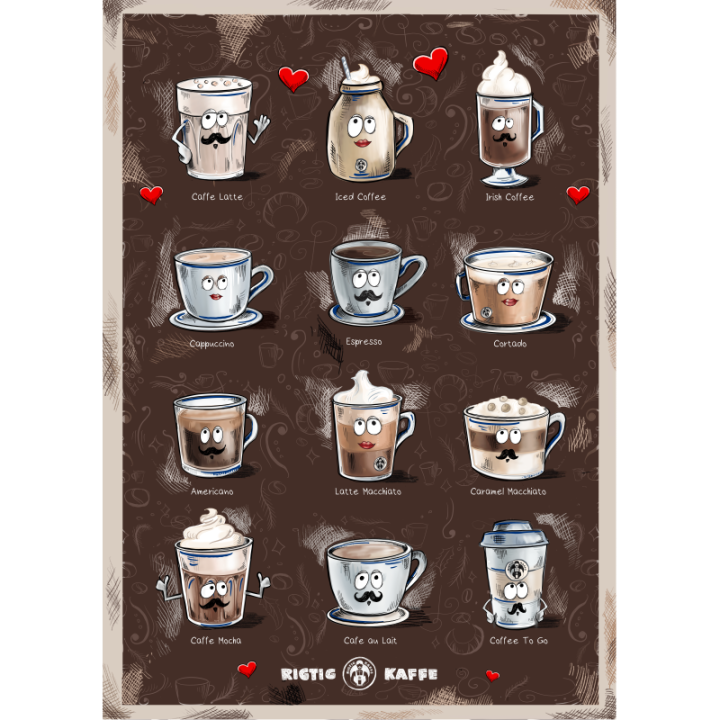 Coffee poster Rigtig Kaffe COFFEE DRINKS 50x70cm