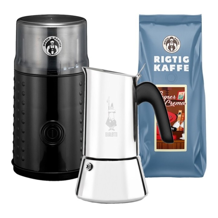 House of Barista Coffee grinder Incl. Bialetti Venus 4-cup espresso pot & Coffee