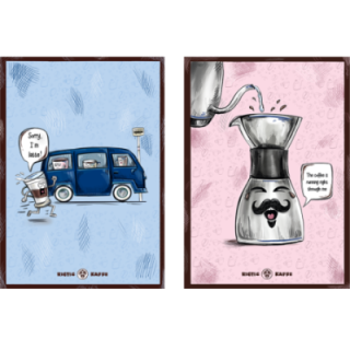 Coffee poster Rigtig Kaffe 2 blue/pink posters 21x30cm