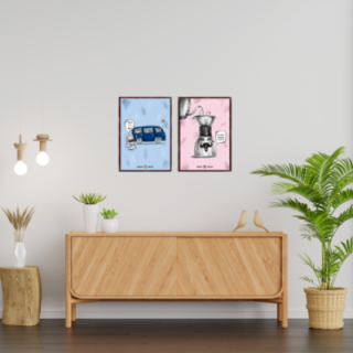 Coffee poster Rigtig Kaffe 2 blue/pink posters 21x30cm