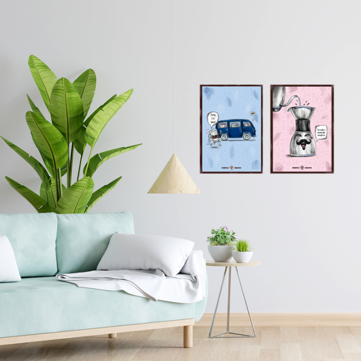Coffee poster Rigtig Kaffe 2 blue/pink posters 21x30cm