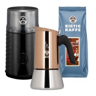 House of Barista Coffee grinder Incl. Bialetti New Venus 4-cup espresso pot & 500g Super Crema