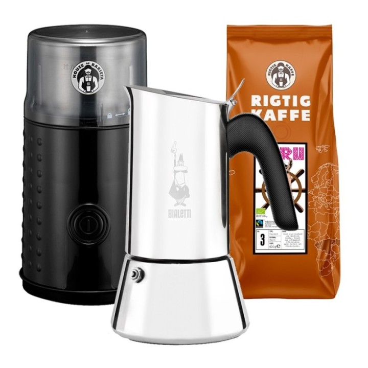 House of Barista Coffee grinder incl. Bialetti Venus Elegance 6-cup espresso maker & 400g coffee