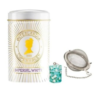 Tea infuser on chain with cookie-tin figure incl. Østerlandsk Thehus Imperial White 125g
