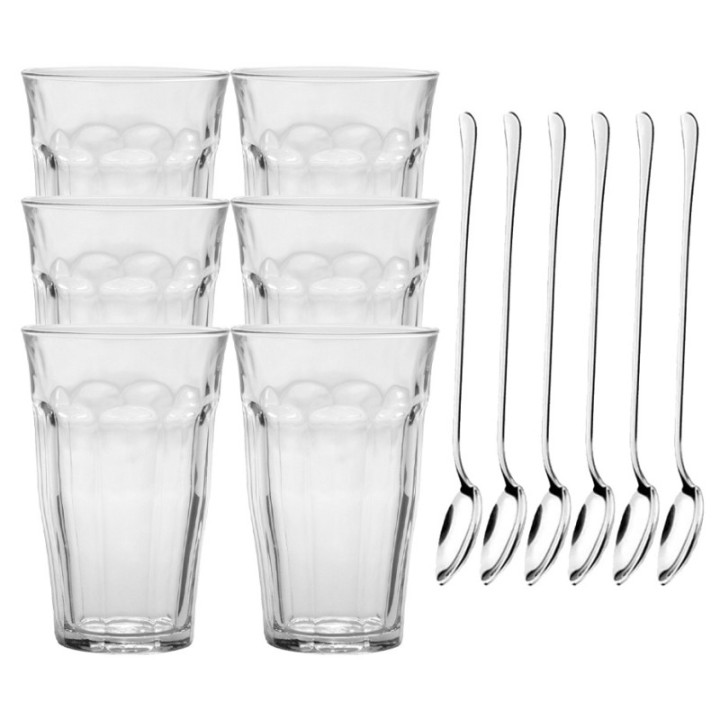 Duralex Picardie Café glass 50 cl Incl. Motta Latte Macchiato spoons 6 pcs