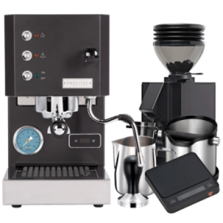 Profitec GO Black Espresso Machine Model 2025 Incl. Eureka Mignon Zero 55s Grinder, Coffee Scale & Barista Accessories