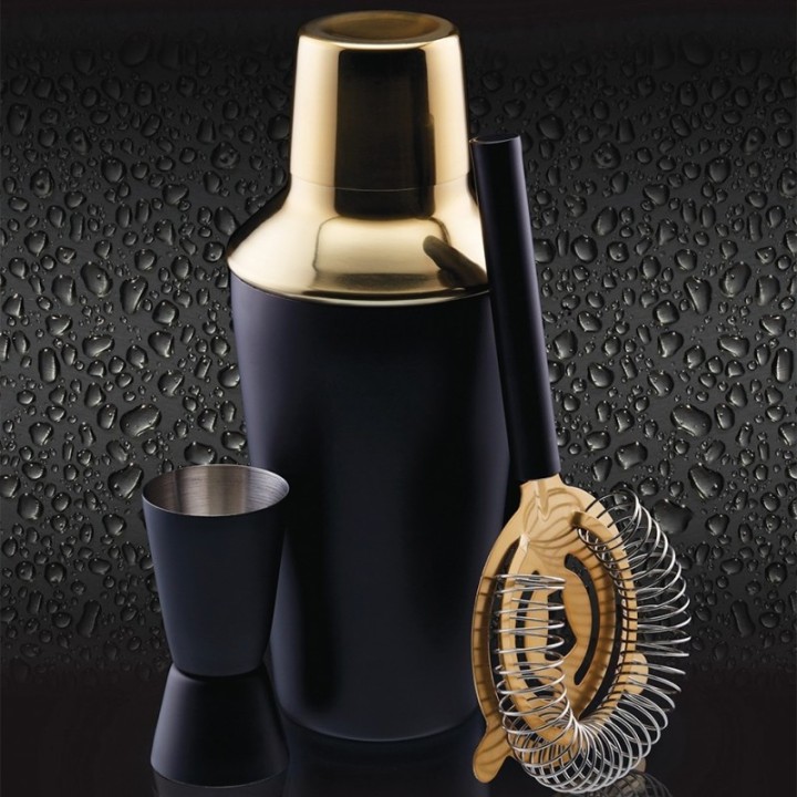 BarCraft Bar Set 3-Piece Black/Gold