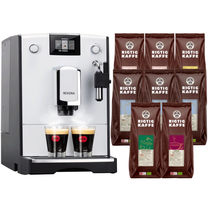 Nivona NICR 560 White Espresso Machine Incl. 8x400g Rigtig Kaffe Organic