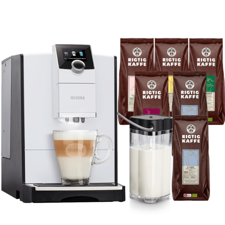 Nivona NICR 796 White Incl. milk container & 6x400g Rigtig Kaffe Organic