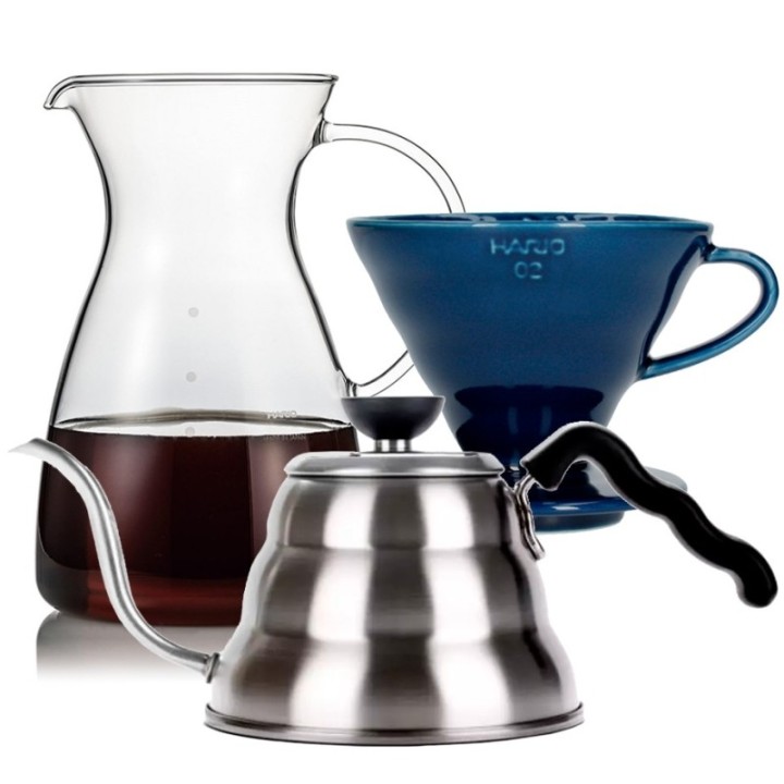 Hario Filterbryg Sæt Inkl. V60-02 Keramik Dripper 2 Kop, Glaskande 0,4 L & Kedel