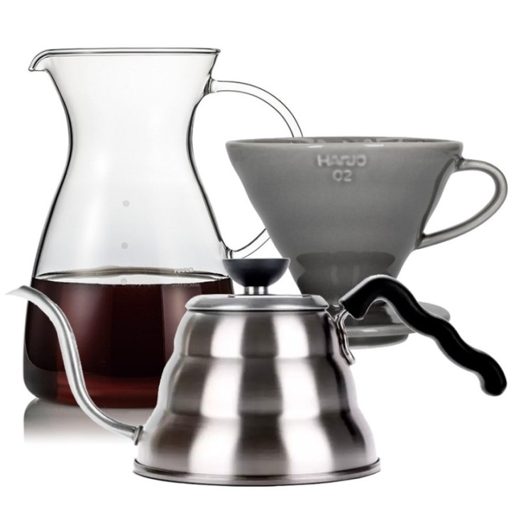 Hario Filterbryg Sæt Inkl. V60-02 Keramik Dripper 2 Kop, Glaskande 0,4 L & Kedel