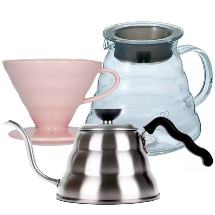 Hario Filterbryg Sæt Inkl. V60-02 Keramik Dripper 2 Kop, Server 0,6 L & Kedel