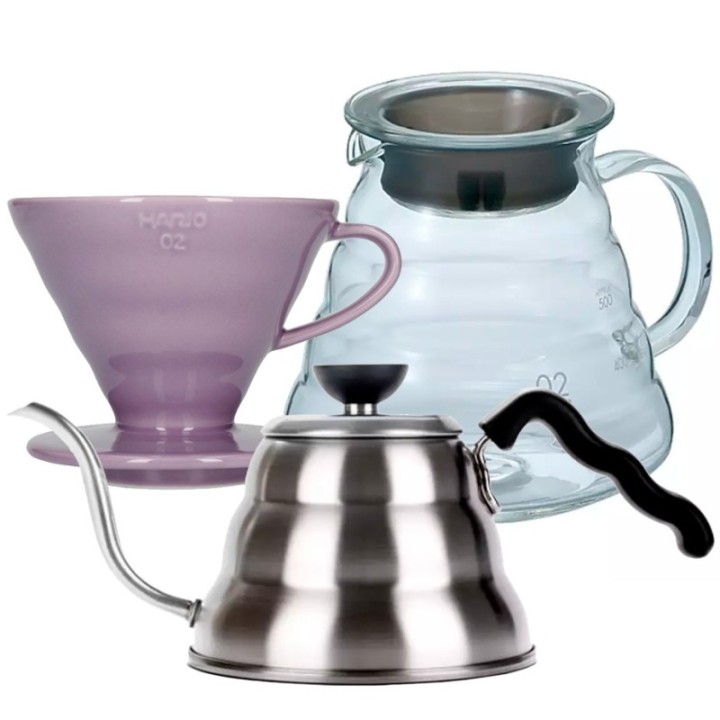 Hario Filterbryg Sæt Inkl. V60-02 Keramik Dripper 2 Kop, Server 0,6 L & Kedel