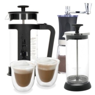 Bialetti 3 Kop Stempelkande Inkl. Kaffemølle, Mælkeskummer & Glas