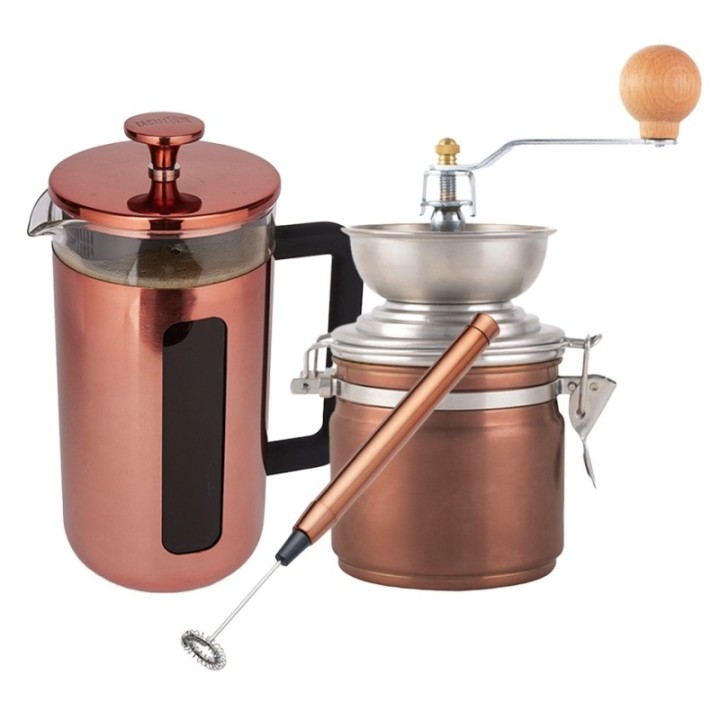 La Cafetière Pisa 3 Kop. Stempelkande Inkl.Kaffemølle & Mælkeskummer