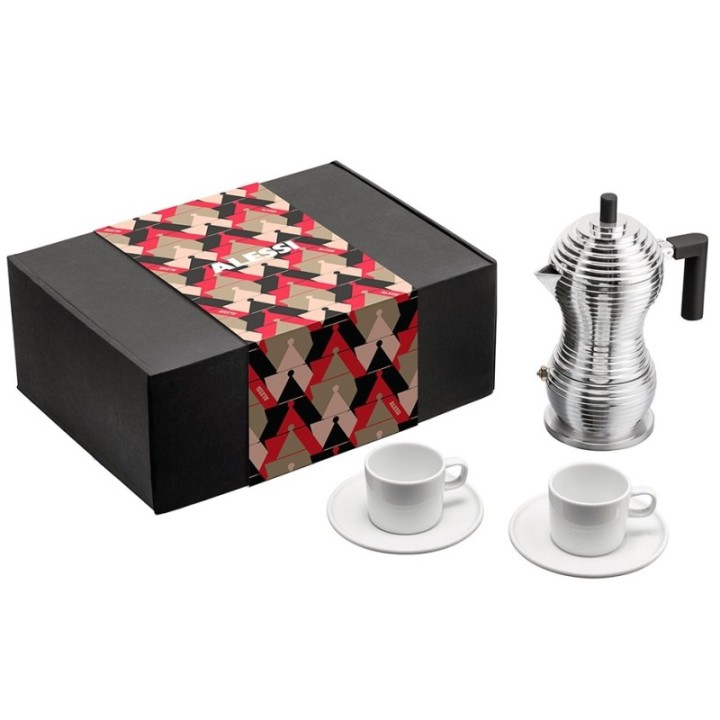 Alessi & Coffee Set Inkl. Pulcina Induktion Espressokande & 2 Mokkakopper