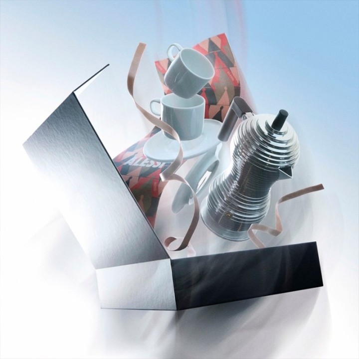 Alessi & Coffee Set Inkl. Pulcina Induktion Espressokande & 2 Mokkakopper