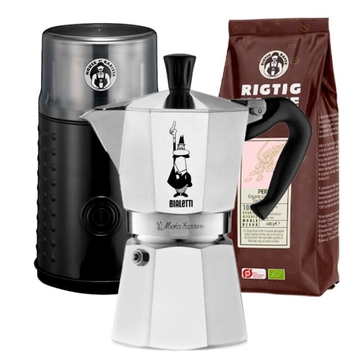 Bialetti Moka Express Espressokande Inkl. Kaffemølle & kaffebønner
