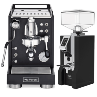 La Pavoni Mini Cellini Black LPSMCB01EU Espresso Machine incl. Eureka Mignon Turbo Chrome/Black Espresso Grinder