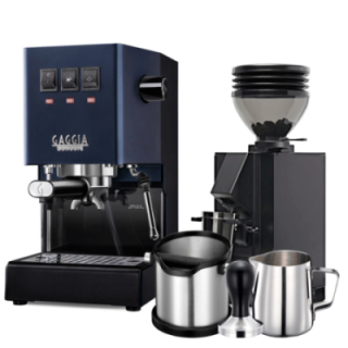 Gaggia Classic E24 Blue Espresso Machine incl. Eureka Mignon Zero 55s Matte Black Espresso Grinder & Barista Accessories