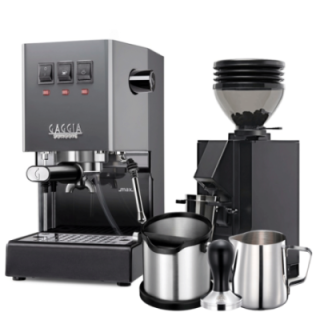 Gaggia Classic E24 Grey Espresso Machine incl. Eureka Mignon Zero 55s Black Grinder & Barista Accessories