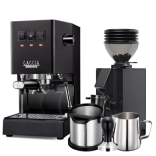Gaggia Classic E24 Black Espresso Machine incl. Eureka Mignon Zero 55s Black Grinder & Barista Accessories