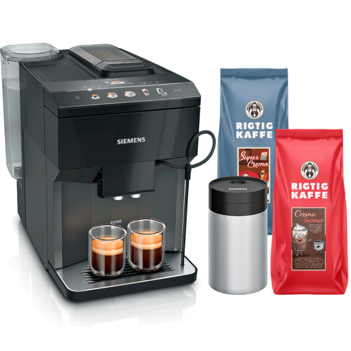 Siemens TP511R09 EQ500 Espressomaskine Inkl. Mælkebeholder & 2kg Rigtig Kaffe Hele kaffebønner