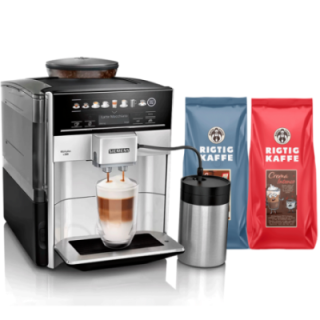 Siemens TE653M11RW EQ6 Plus s300 Espressomaskine Inkl. Mælkebeholder & 2 kg Rigtig Kaffe Hele kaffebønner