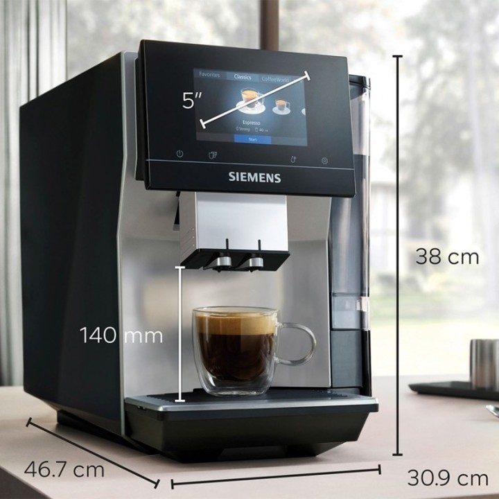 Siemens TP715R07 EQ700 Inox Silver Metallic Espressomaskine Inkl. Mælkebeholder & Rigtig Kaffe Dolce Crema 1kg Hele kaffebønner