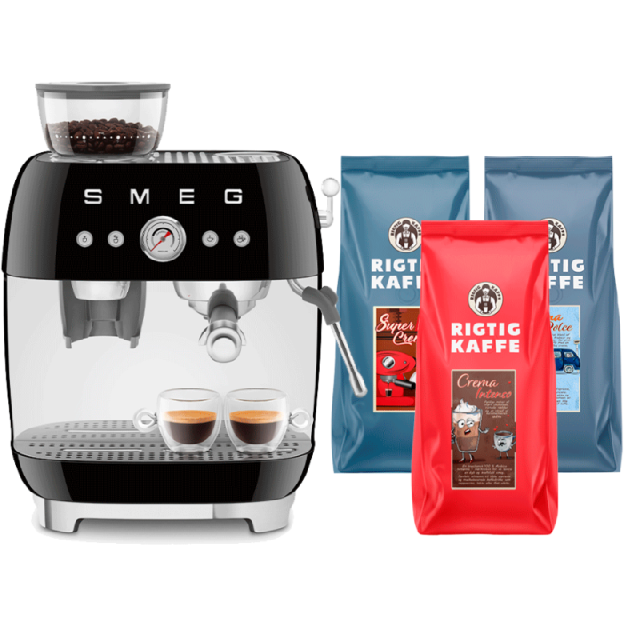 Smeg EGF03BLEU Manuel espressomaskine Inkl. Kværn Sort & Rigtig Kaffe Bestseller Mixpakke 3kg Hele kaffebønner