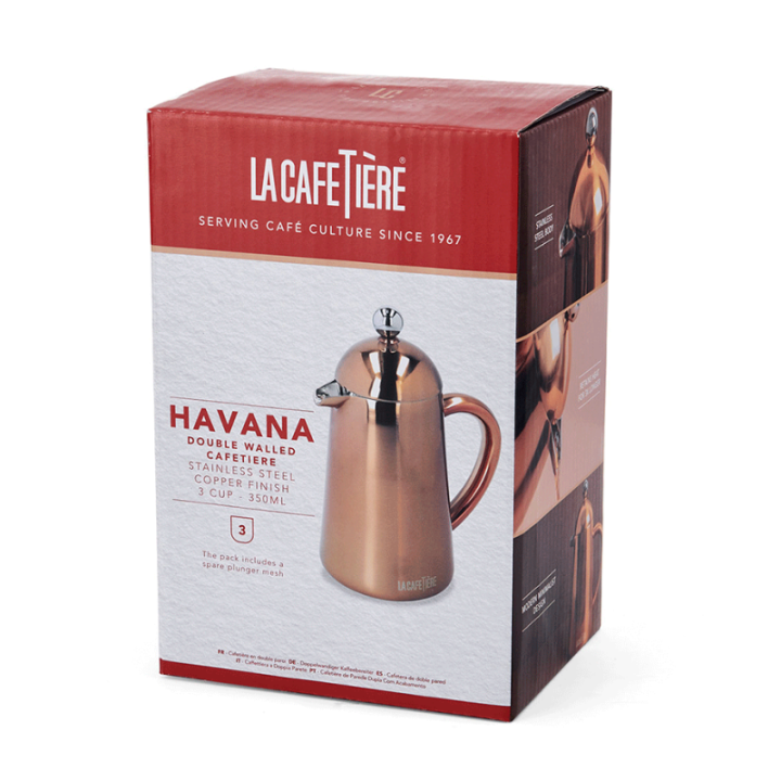 La Cafetière Havana 3 Kop. Stempelkande Kobber Inkl. La Cafetière Krus 30 cl 2 Stk Kobber