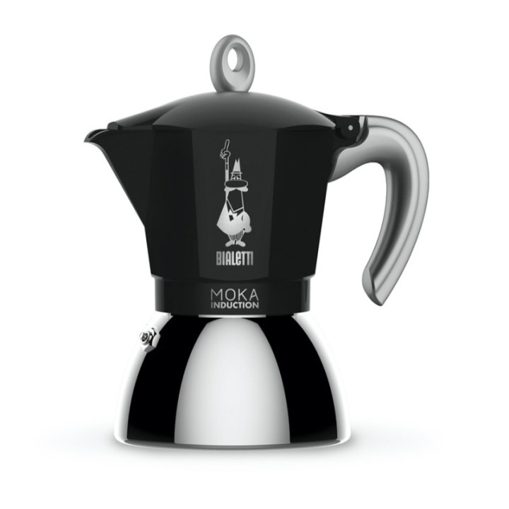 Bialetti Moka Induktion 6 Kop. Espressokande Sort Inkl. Club House Tulipano Espresso m. Underkop Mat Brun 7 cl 2 Stk