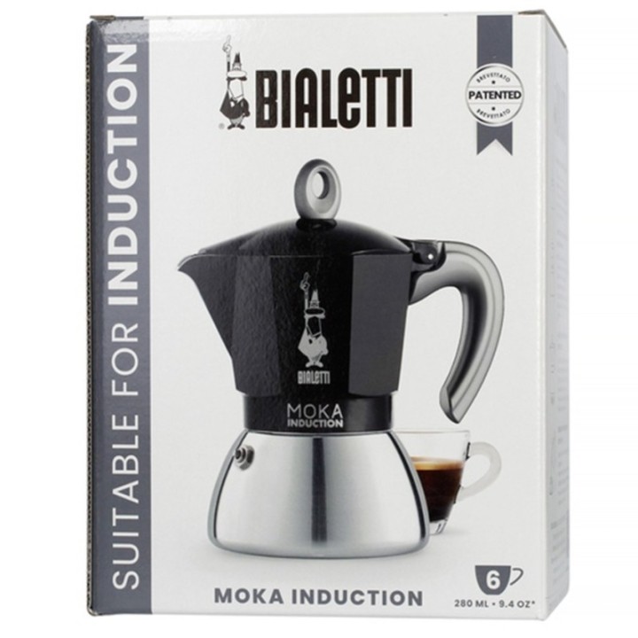 Bialetti Moka Induktion 6 Kop. Espressokande Sort Inkl. Club House Tulipano Espresso m. Underkop Mat Brun 7 cl 2 Stk