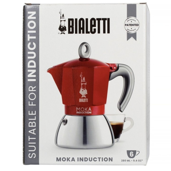 Bialetti Moka Induktion 6 Kop. Espressokande Rød Inkl. Club House Maniko Espresso m. Underkop Rød 7 cl 2 Stk