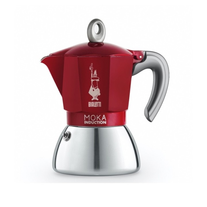 Bialetti Moka Induktion 4 Kop. Espressokande Rød Inkl. Club House Maniko Espresso m. Underkop Rød 7 cl 2 Stk