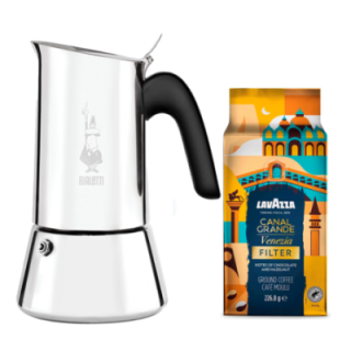 Bialetti Venus Elegance 6 Kop. Espressokande Stål Inkl. Lavazza Tales of Italy Canal Grande 226,8g Formalet kaffe