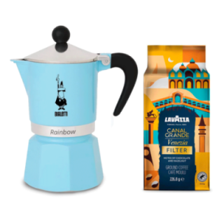 Bialetti Primavera Rainbow 1 Kop. Espressokande Lyseblå Inkl. Lavazza Tales of Italy Canal Grande 226,8g Formalet kaffe