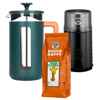 La Cafetière Pisa 8 Kop. Stempelkande Grøn Inkl. House of Barista Elektrisk Kaffemølle & Rigtig Kaffe 400g Hele kaffebønner