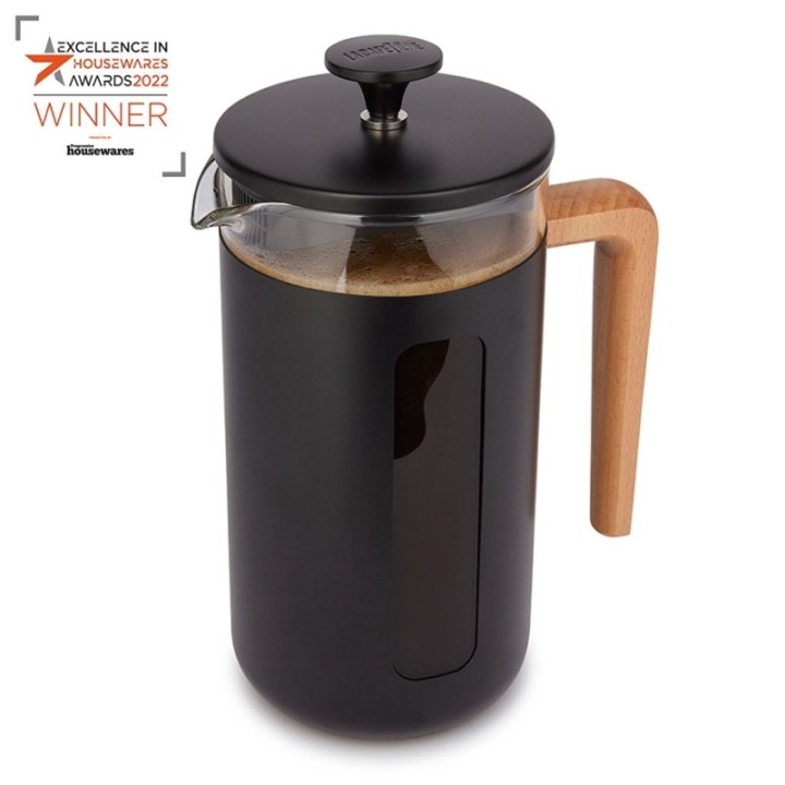 La Cafetière Pisa 8 Kop. Stempelkande Sort Inkl. House of Barista Elektrisk Kaffemølle & Rigtig Kaffe 400g Hele kaffebønner