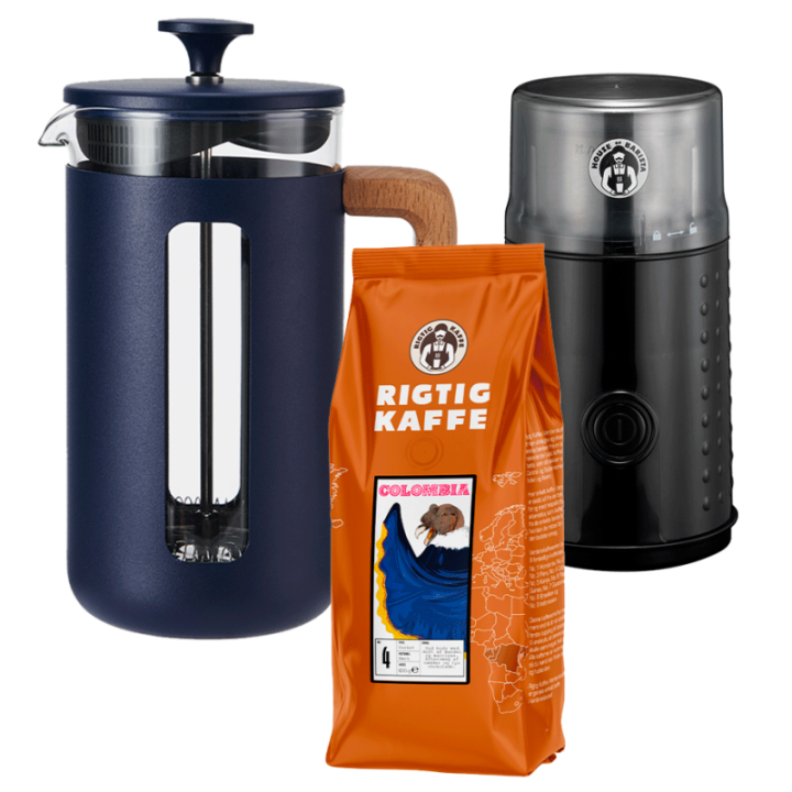 La Cafetière Pisa 8 Kop. Stempelkande Navy Inkl. House of Barista Elektrisk Kaffemølle & 400g Rigtig Kaffe