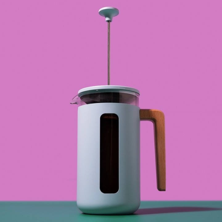 La Cafetière Pisa 8 Kop. Stempelkande Himmelblå Inkl. House of Barista Elektrisk Kaffemølle & 400g Rigtig Kaffe