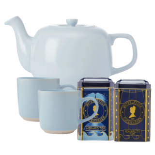 La Cafetière 1,2 L Tebrygger Inkl. Krus 35 cl 2 Stk Himmelblå & Østerlandsk Thehus Pyramidetebreve 24 stk