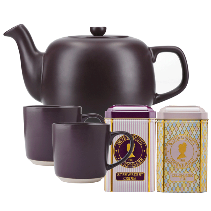 La Cafetière 1,2 L Tebrygger Inkl. Krus 35 cl 2 Stk Lilla & Østerlandsk Thehus Pyramidetebreve 24 stk