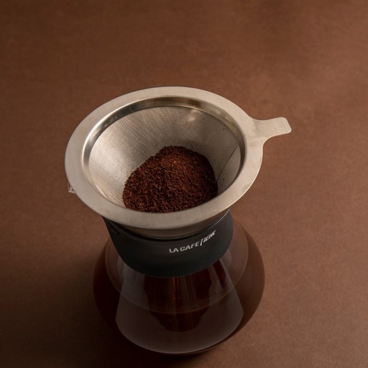 IKAPE Pour Over Kedel med Termometer 1,2 L Sort Inkl. La Cafetière Pour Over 3 Kop.