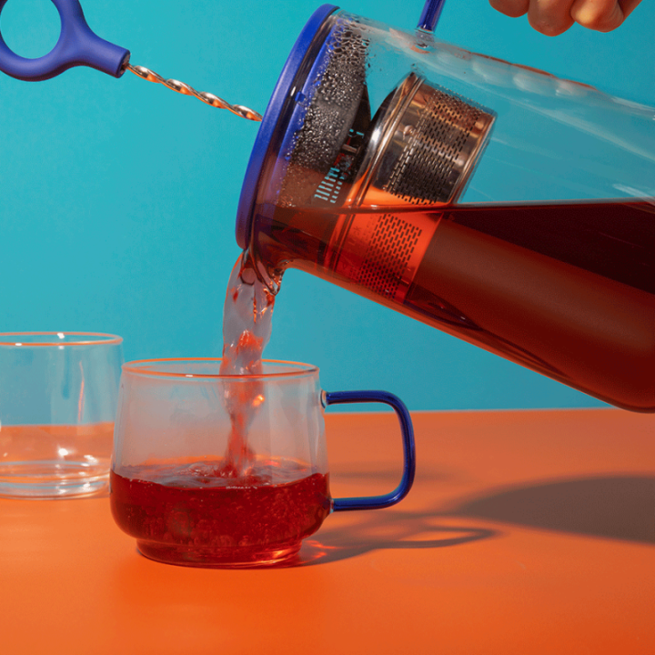 La Cafetière Gyro Spinfuser 1,25 L Tebrygger Blå/Glas Inkl. Østerlandsk Thehus Pyramidetebreve 3 x 12 stk