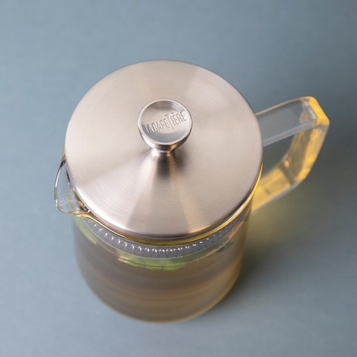 La Cafetière 4 Kop. Tebrygger Stål/Glas Inkl. Østerlandsk Thehus Pyramidetebreve 36 stk