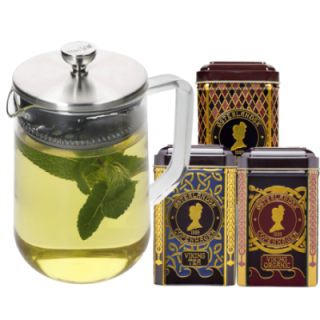 La Cafetière 4 Kop. Tebrygger Stål/Glas Inkl. Østerlandsk Thehus Pyramidetebreve 36 stk