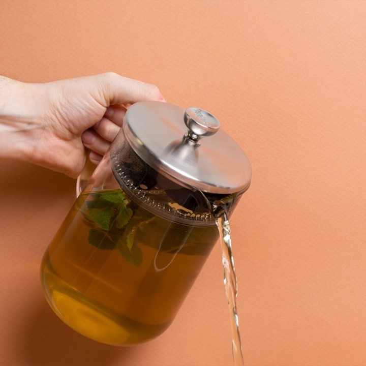 La Cafetière 4 Kop. Tebrygger Stål/Glas Inkl. Østerlandsk Thehus Pyramidetebreve 36 stk