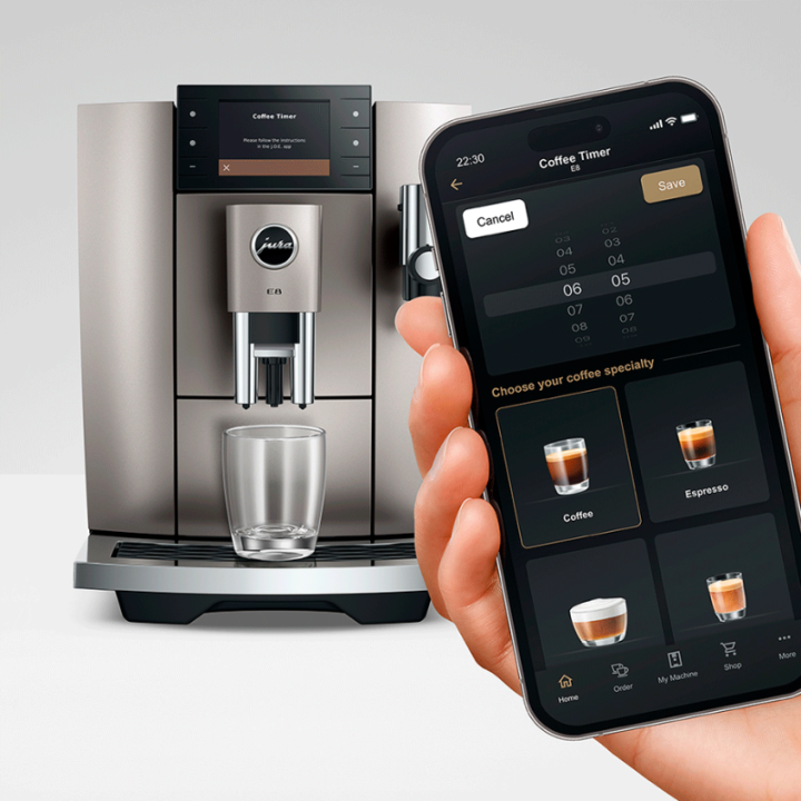 Jura E8 (ED) Midnight Silver Espressomaskine Inkl. Startpakke (DK sprog), Rens, Afkalkning, Filter, Mælkebeholder & 1kg Kaffe