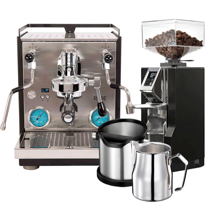 Profitec RIDE Espressomaskine Inkl. Eureka Mignon Libra Chrome/Mat Sort Espressokværn, Knockbox & Mælkekande 0,5L